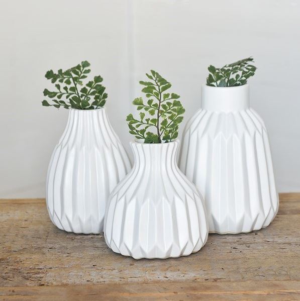 Set of 3 White Ceramic Vases