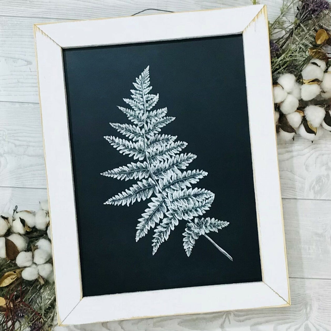 Fern Stem Print with White Frame